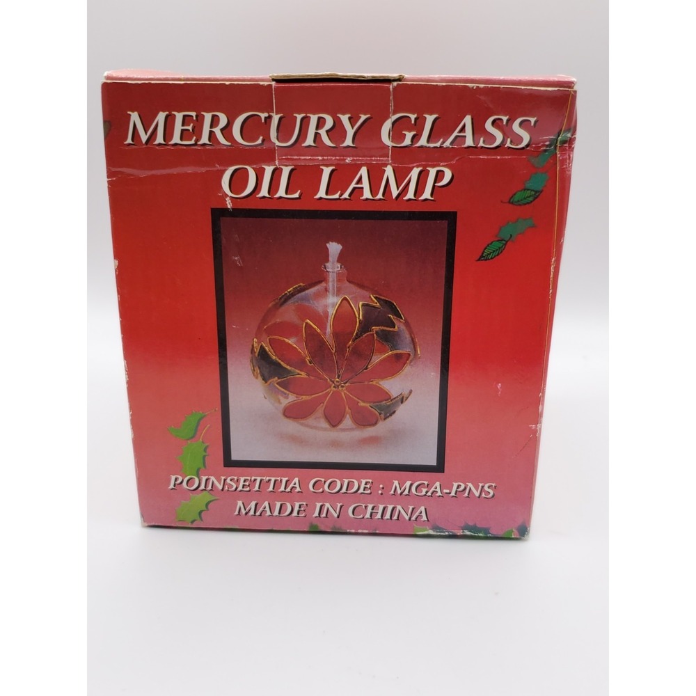 Mercury Glass Oil Lamp Poinsettia Design New Complete